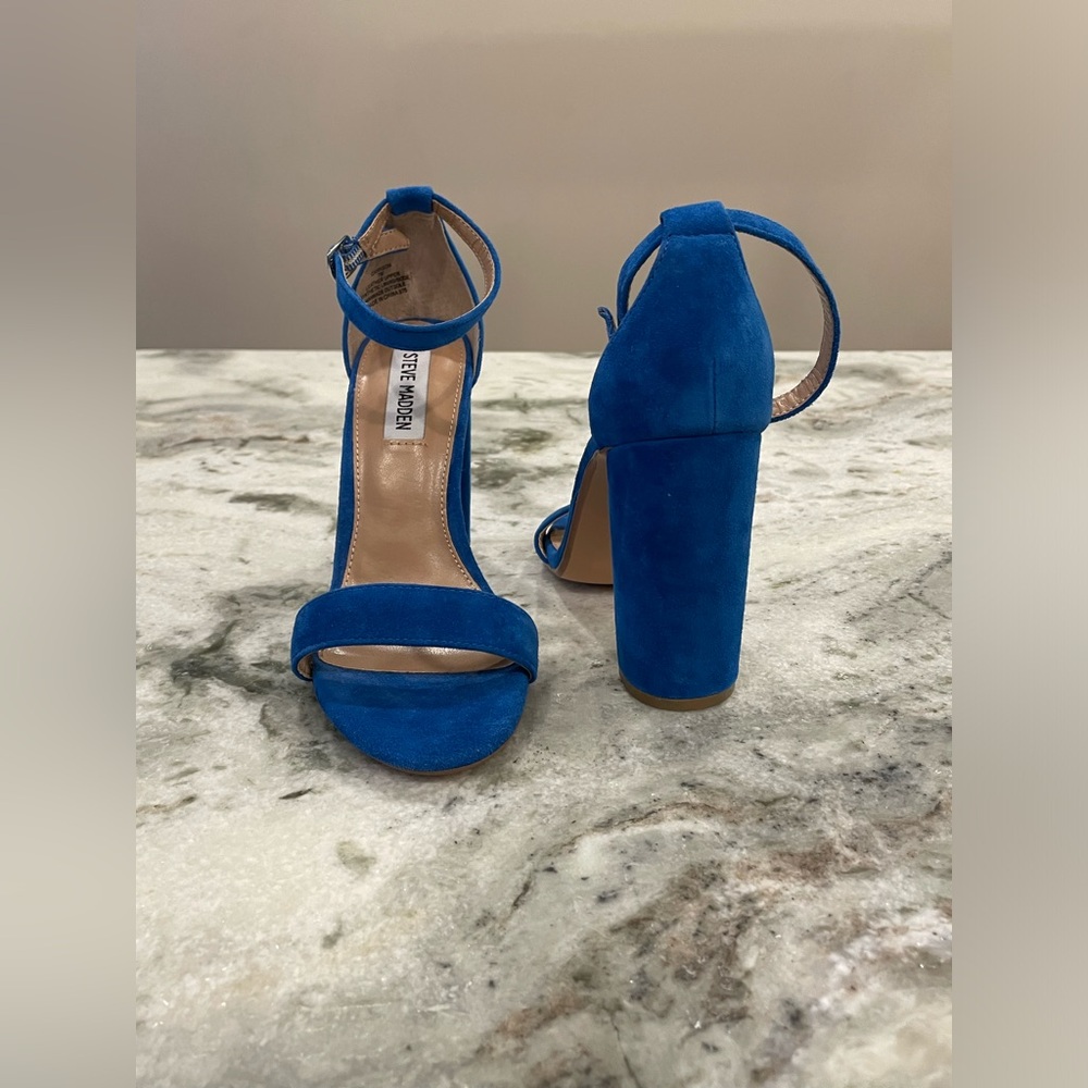 NWOT Steve Madden CARRSON Blue Suede Open Toe Heeled Shoes
